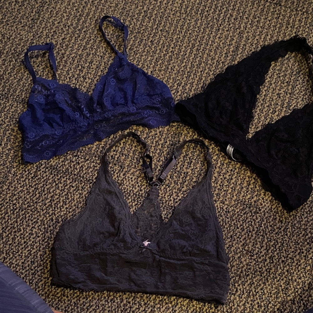 Pink Victoria's Secret Lace Bralette Trio - Blue & Black